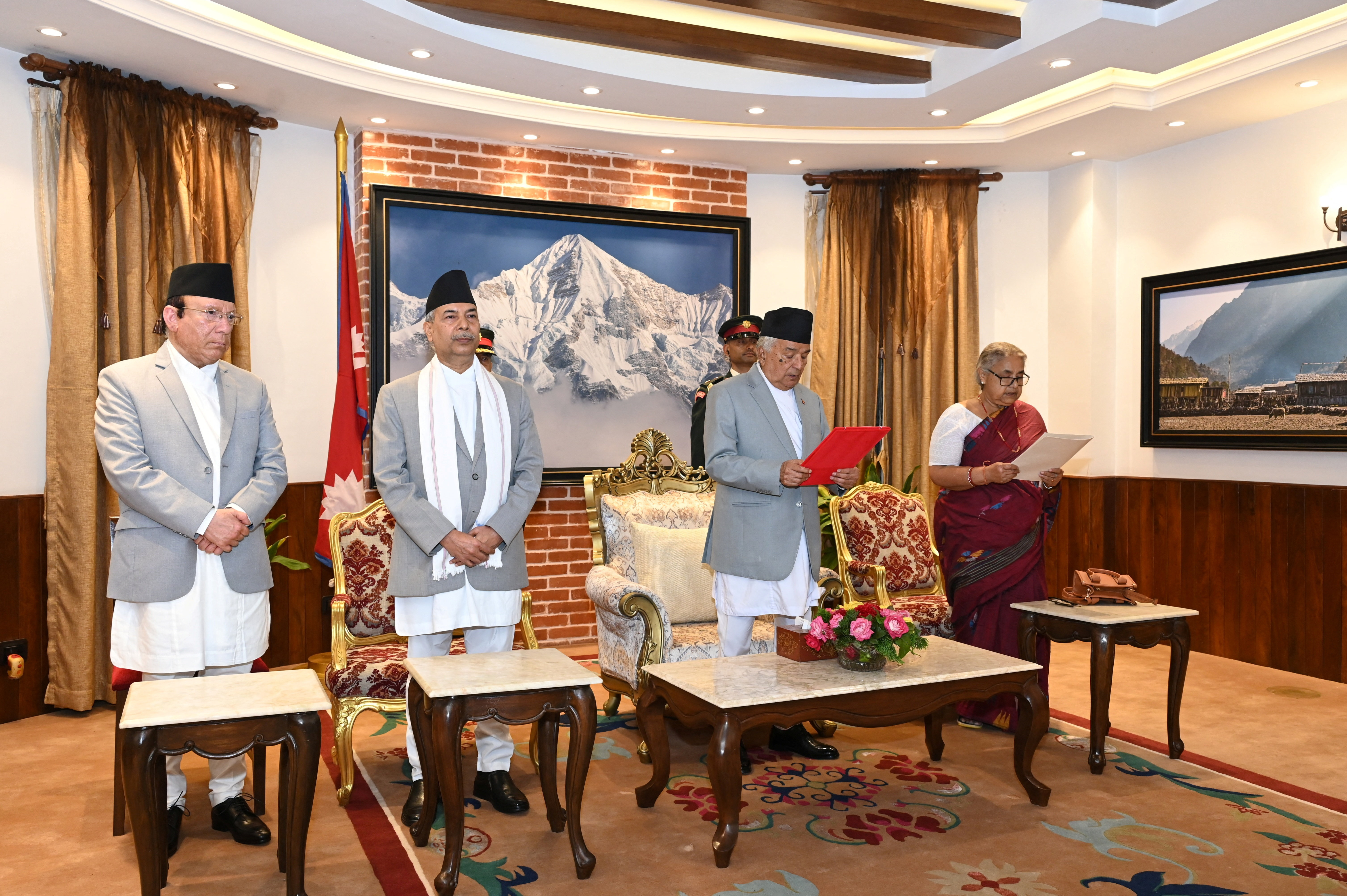 Nepal's President Ramchandra Paudel administers Sushila Karki oath as Nepal's interim prime minister, in Kathmandu