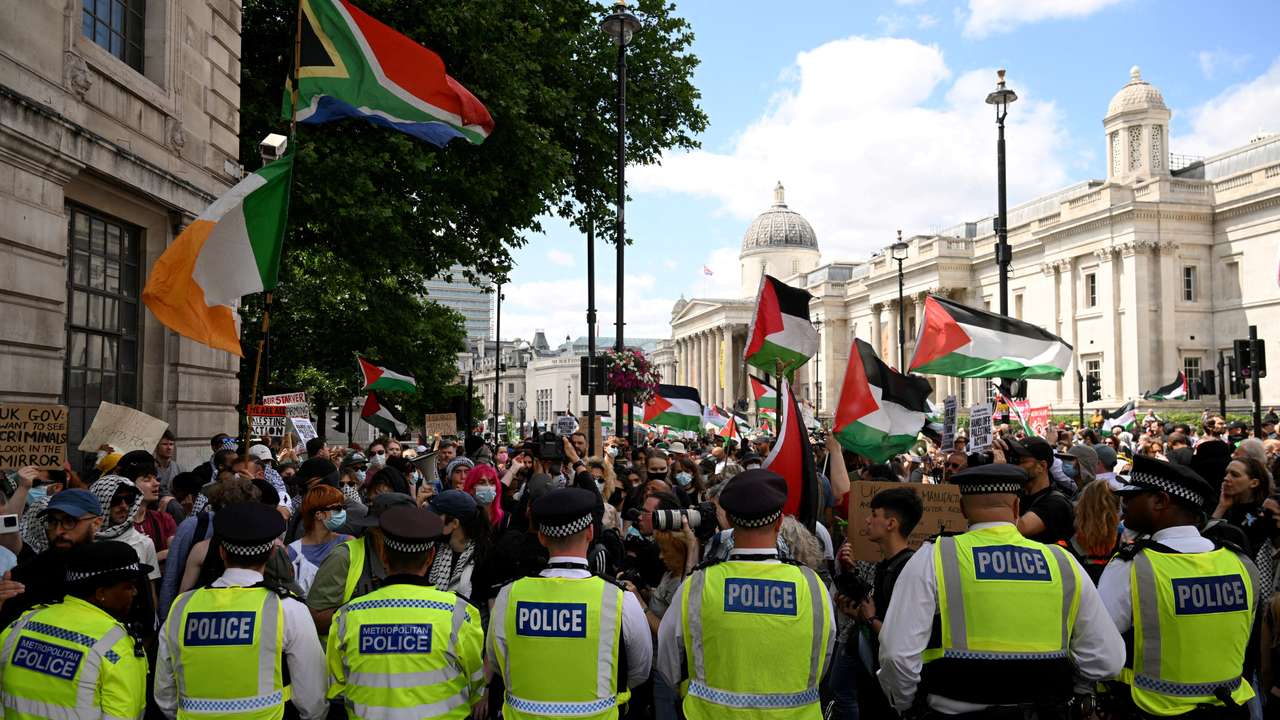FILE PHOTO: Protest against Britain's Home Secretary Cooper's plans to proscribe the "Palestine Action" group in the coming weeks, in London