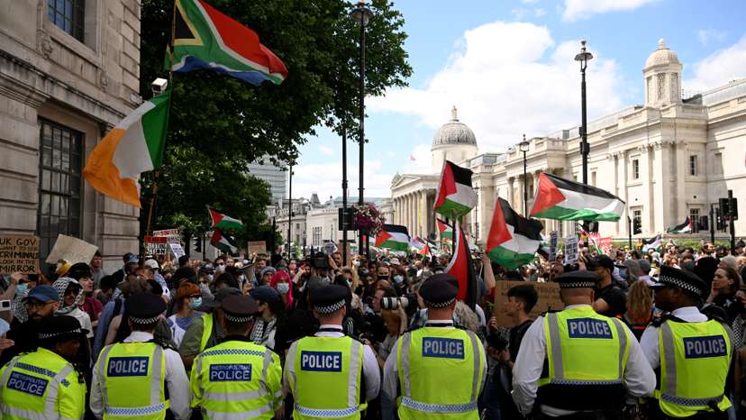 FILE PHOTO: Protest against Britain's Home Secretary Cooper's plans to proscribe the "Palestine Action" group in the coming weeks, in London