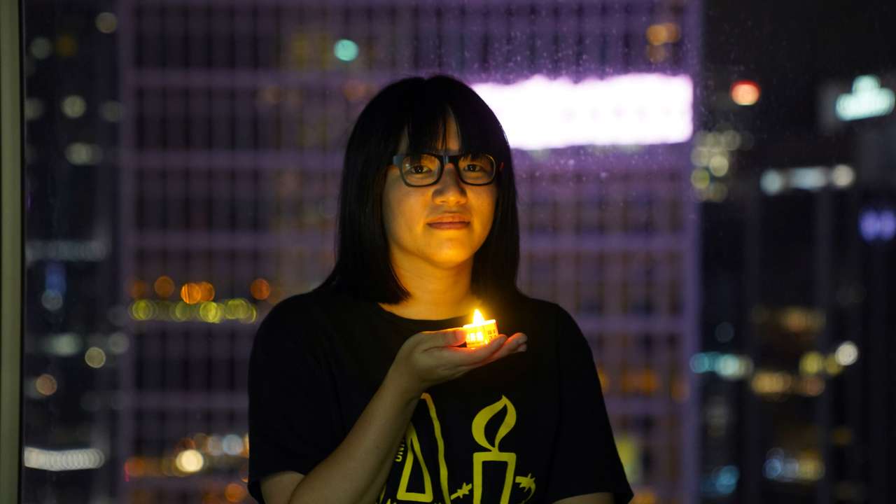 FILE PHOTO: 32nd anniversary of the crackdown on pro-democracy demonstrators at Beijing's Tiananmen Square in 1989, in Hong Kong