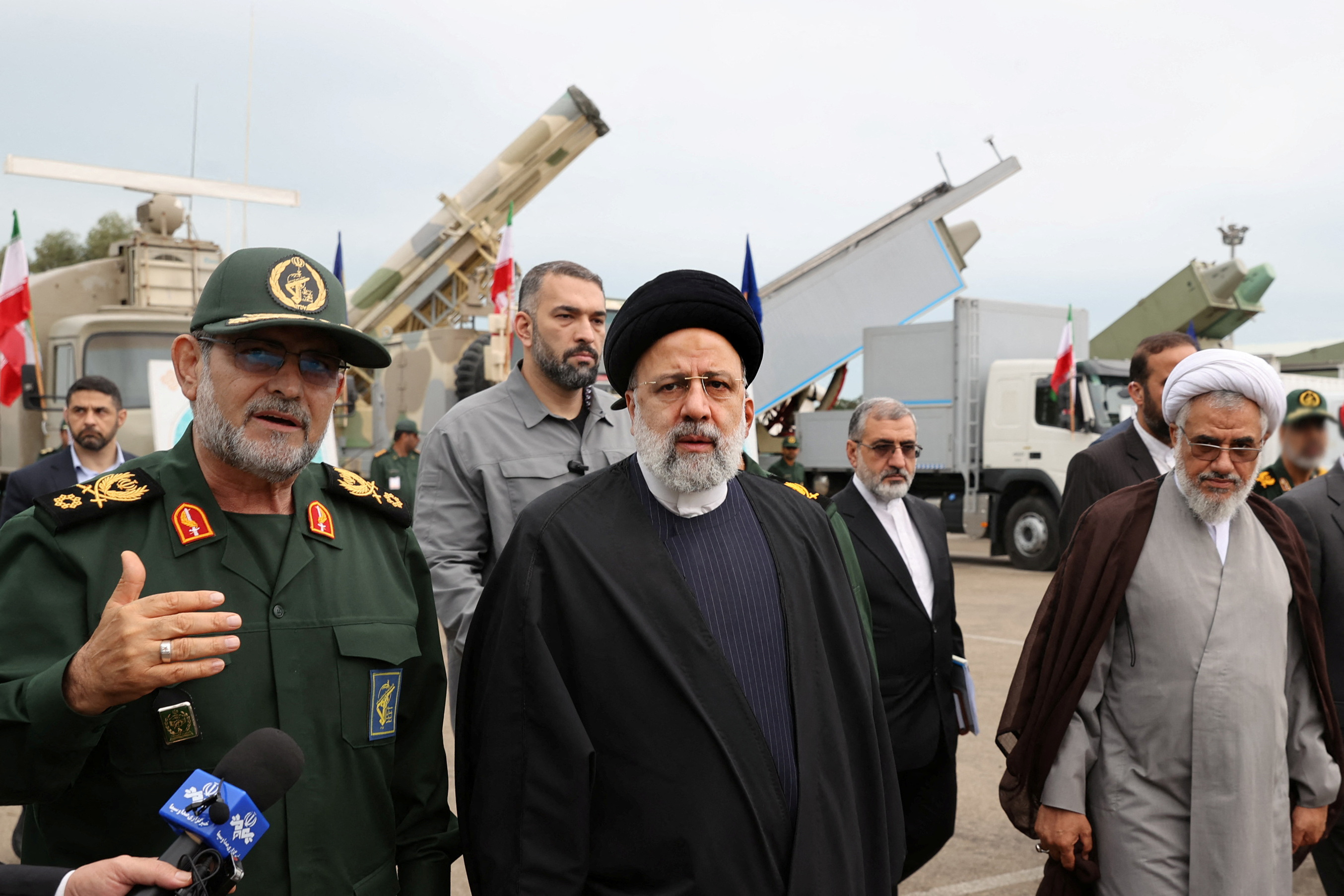Iranian President Ebrahim Raisi visits the military equipment of IRGC Navy in Bandar Abbas