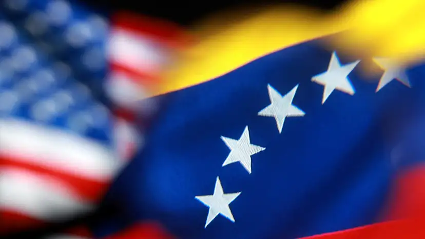 Illustration shows U.S. and Venezuelan flags