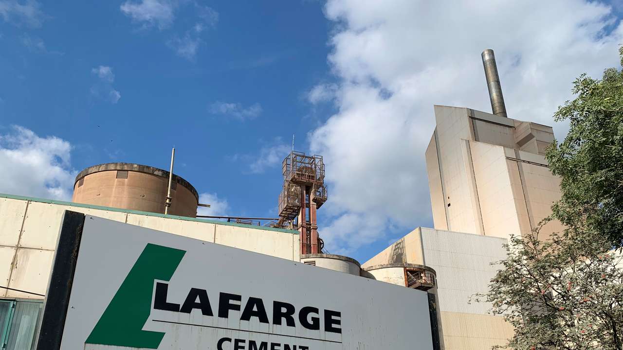 An exterior view of the Lafarge Cement plant, owned by LafargeHolcim, in the central England village of Cauldon, Britain