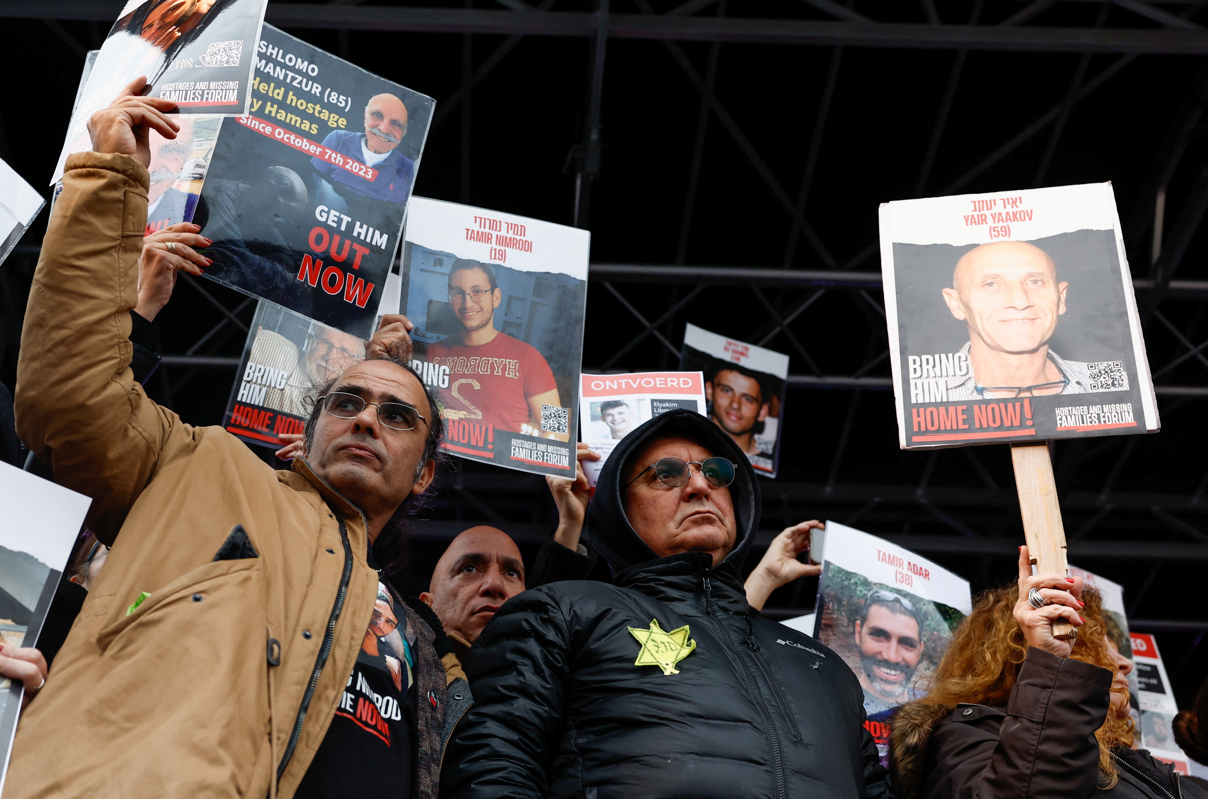 Representatives of families of hostages taken by Hamas on October 7 hold a press conference in The Hague