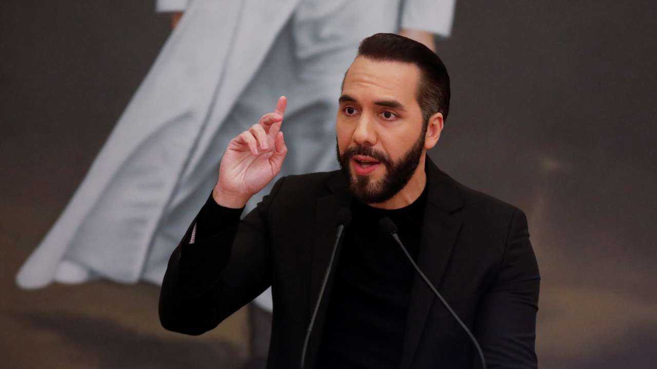 El Salvador's President Nayib Bukele takes part in news conference, in San Salvador