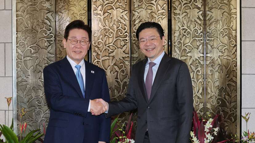 South Korea’s President Lee Jae Myung meets with Singapore’s Prime Minister Lawrence Wong at the Ministry of Foreign Affairs, in Singapore