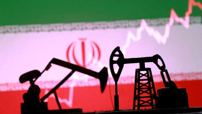 FILE PHOTO: Illustration shows 3D printed oil pump jacks, Iranian flag, rising stock graph