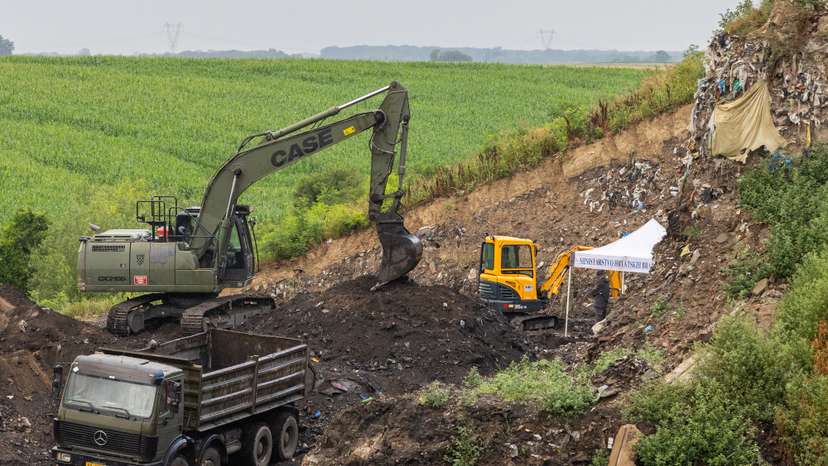 Military is seen digging at Petrovacka dola garbage yard where a new mass grave was found from the Croatian War of Independence in Vukovar
