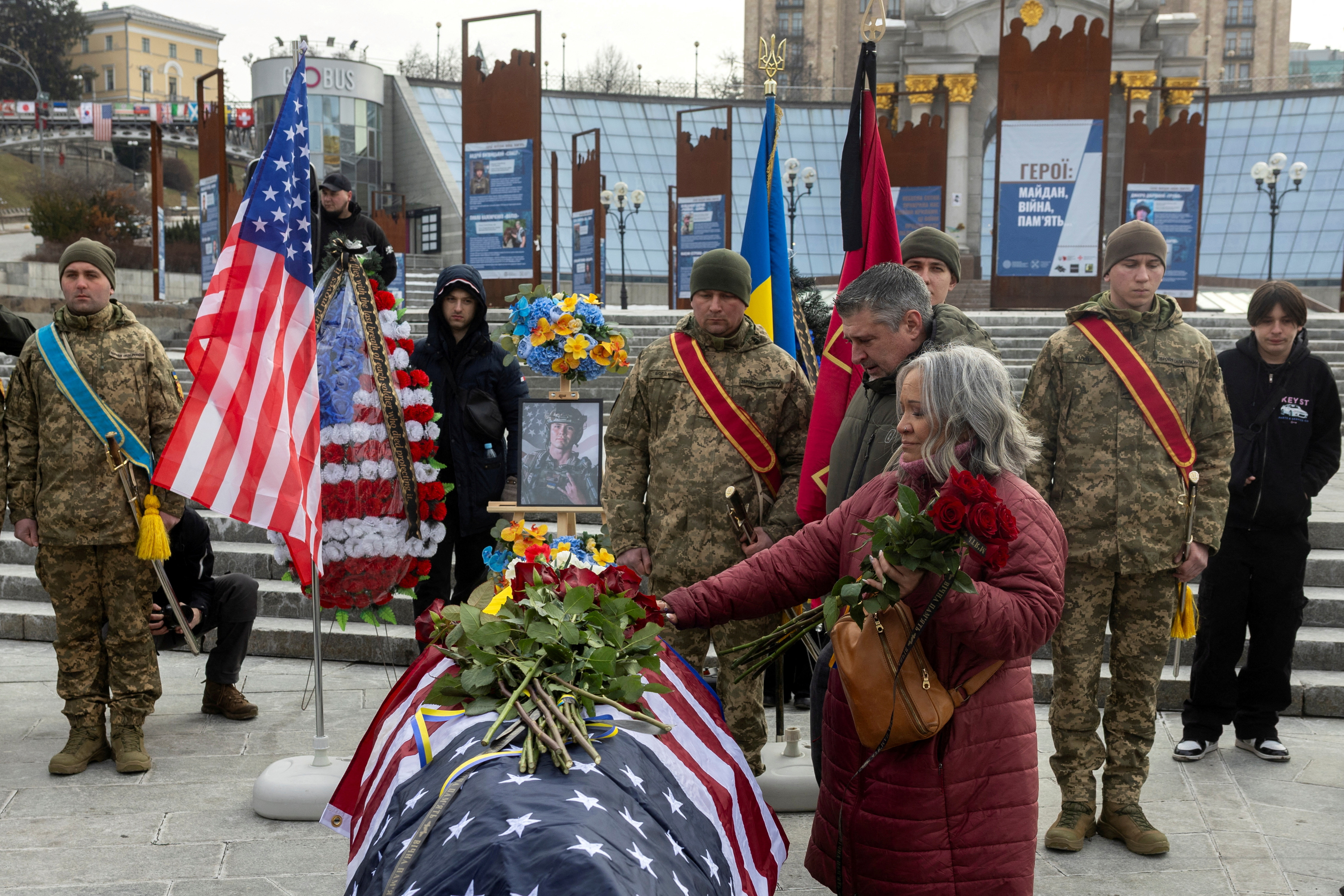 Memorial for fallen U.S. Marine Corps veteran and volunteer combat medic fighting with the Ukrainian army in Kyiv