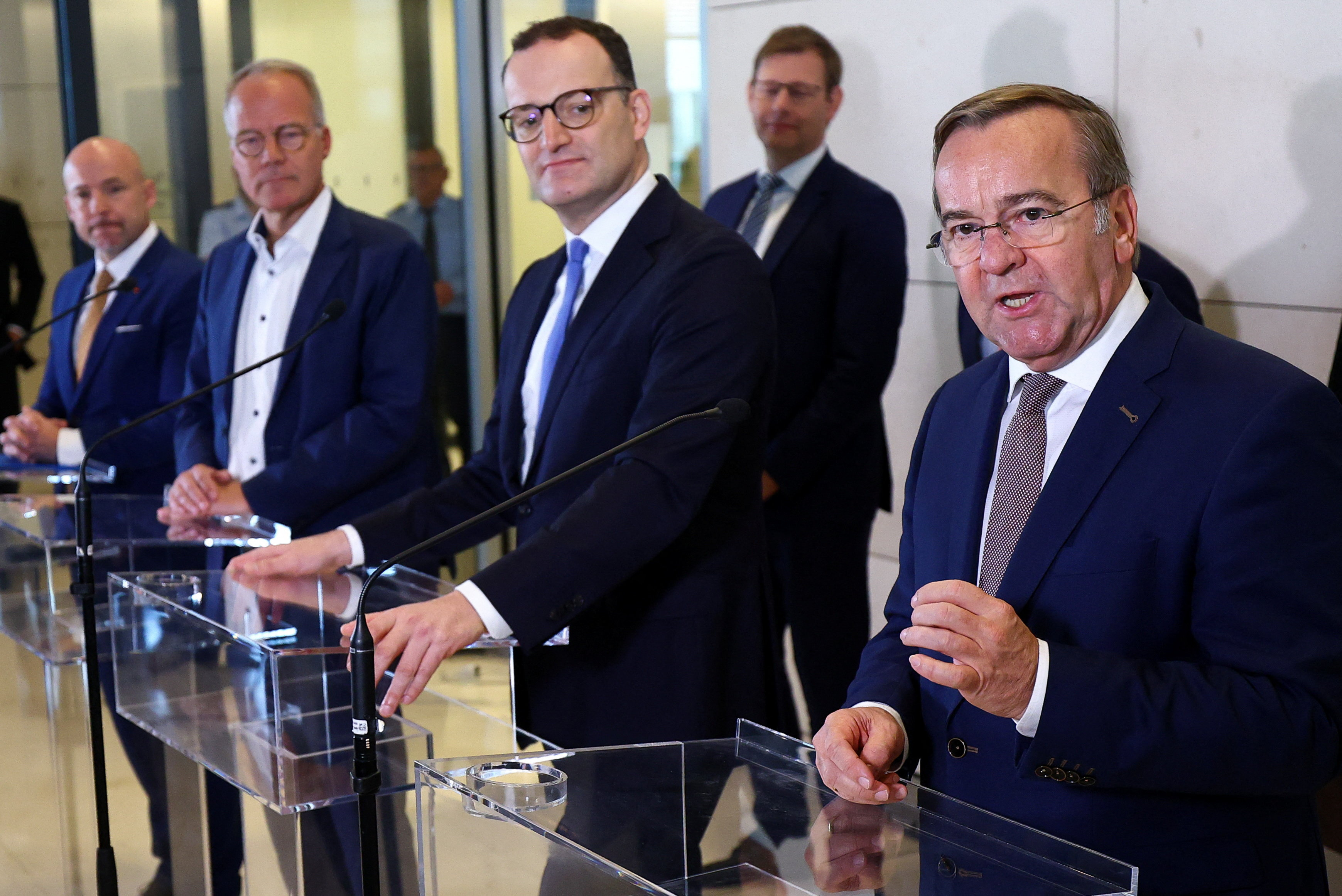 German Defence Minister Boris Pistorius addresses the press in Berlin