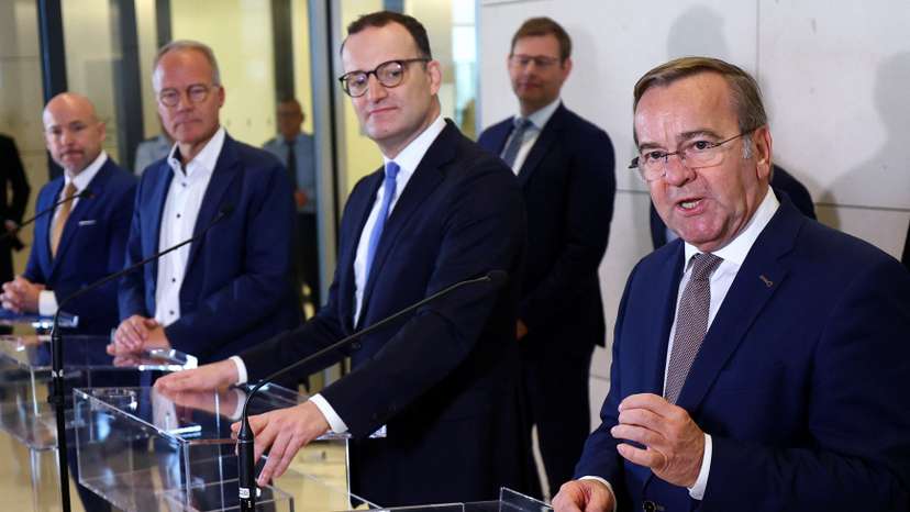 German Defence Minister Boris Pistorius addresses the press in Berlin