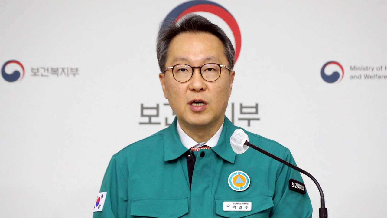 South Korea’s second Vice Health Minister Park Min-soo speaks during a media briefing in Sejong