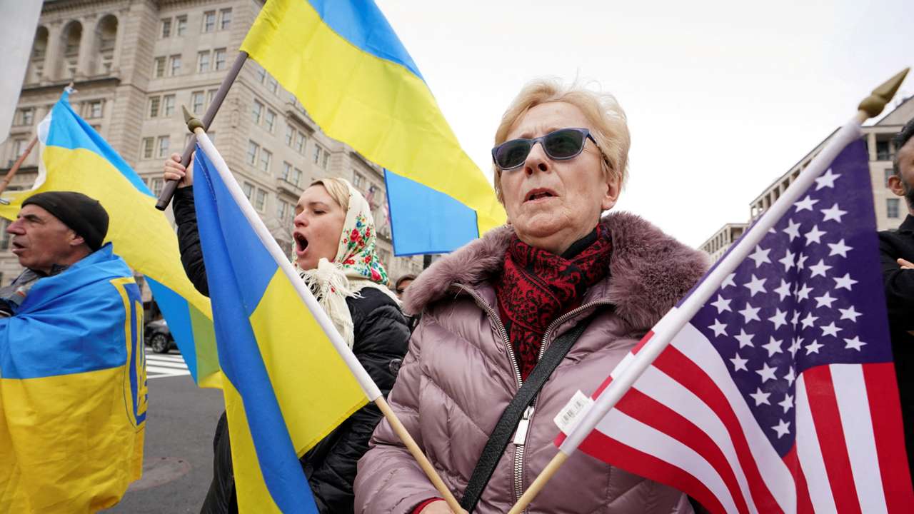 FILE PHOTO: Supporters of Ukraine demonstrate near the White House in Washington