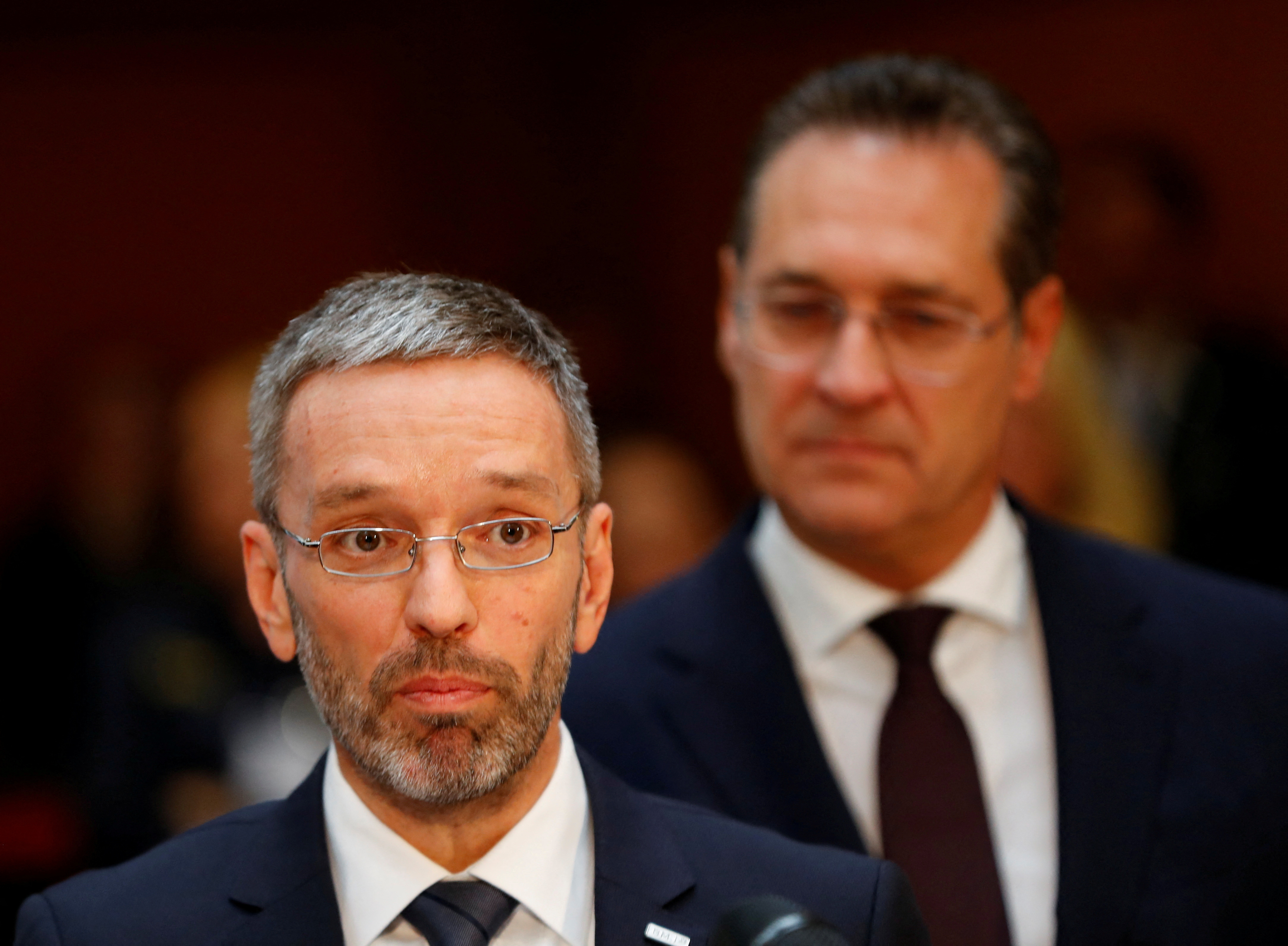 FILE PHOTO: Austrian Interior Minister Kickl and Vice Chancellor Strache attend a news conference in Vienna