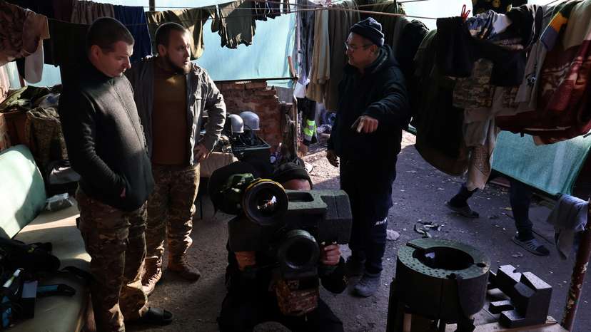 Serviceman of the Ukrainian Armed Forces explore a Javelin missile system near a front line in Zaporizhzhia region