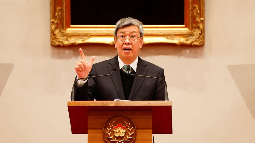 FILE PHOTO: Incoming Taiwan Premier Chen Chien-jen speaks during a news conference with Taiwan President Tsai Ing-wen and outgoing Taiwan Premier Su Tseng-chang at the presidential office in Taipei