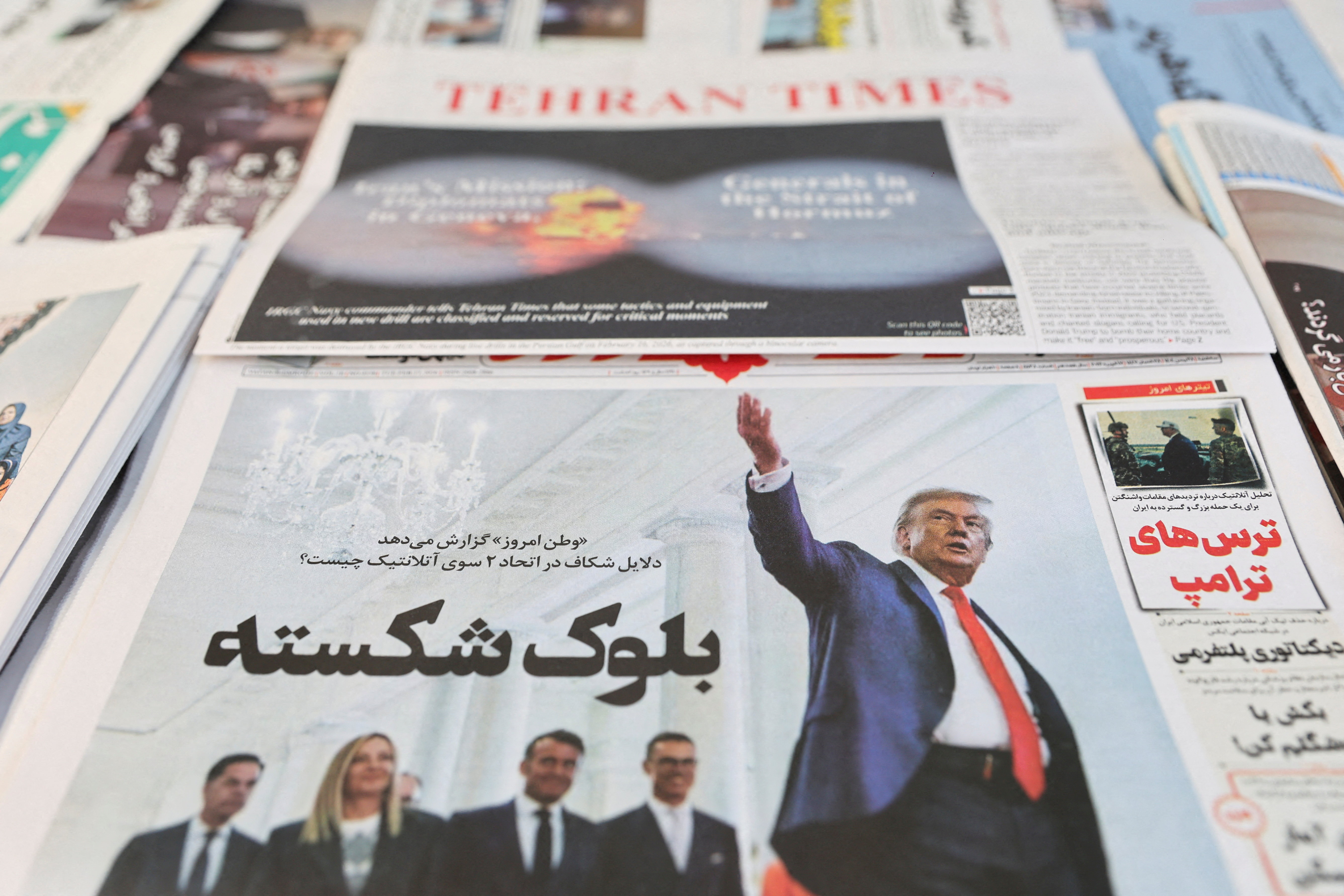 FILE PHOTO: An Iranian newspaper with a cover photo of U.S. President Donald Trump, in Tehran