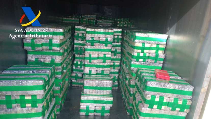 A view shows packs of cocaine inside a container disguised as a power generator, after Spanish police seized 8 tonnes of cocaine at the port of Algeciras