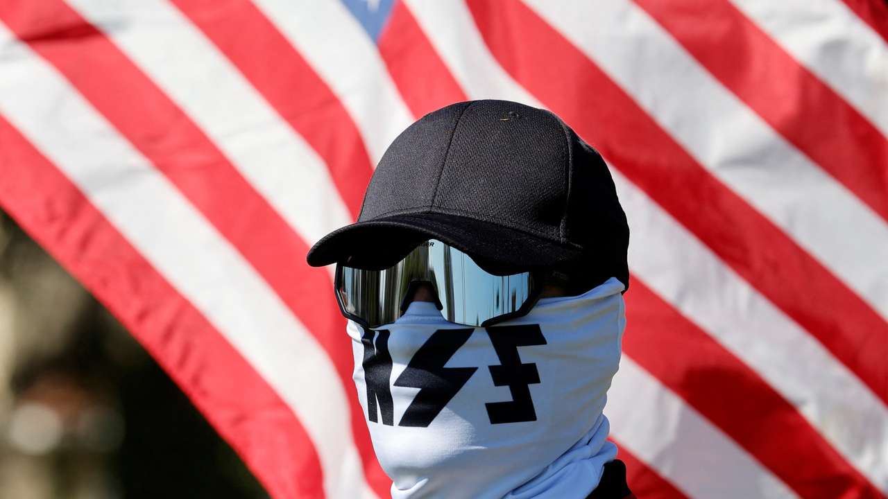 Members of white nationalist group NatSoc Florida protest in Lady Lake, Florida
