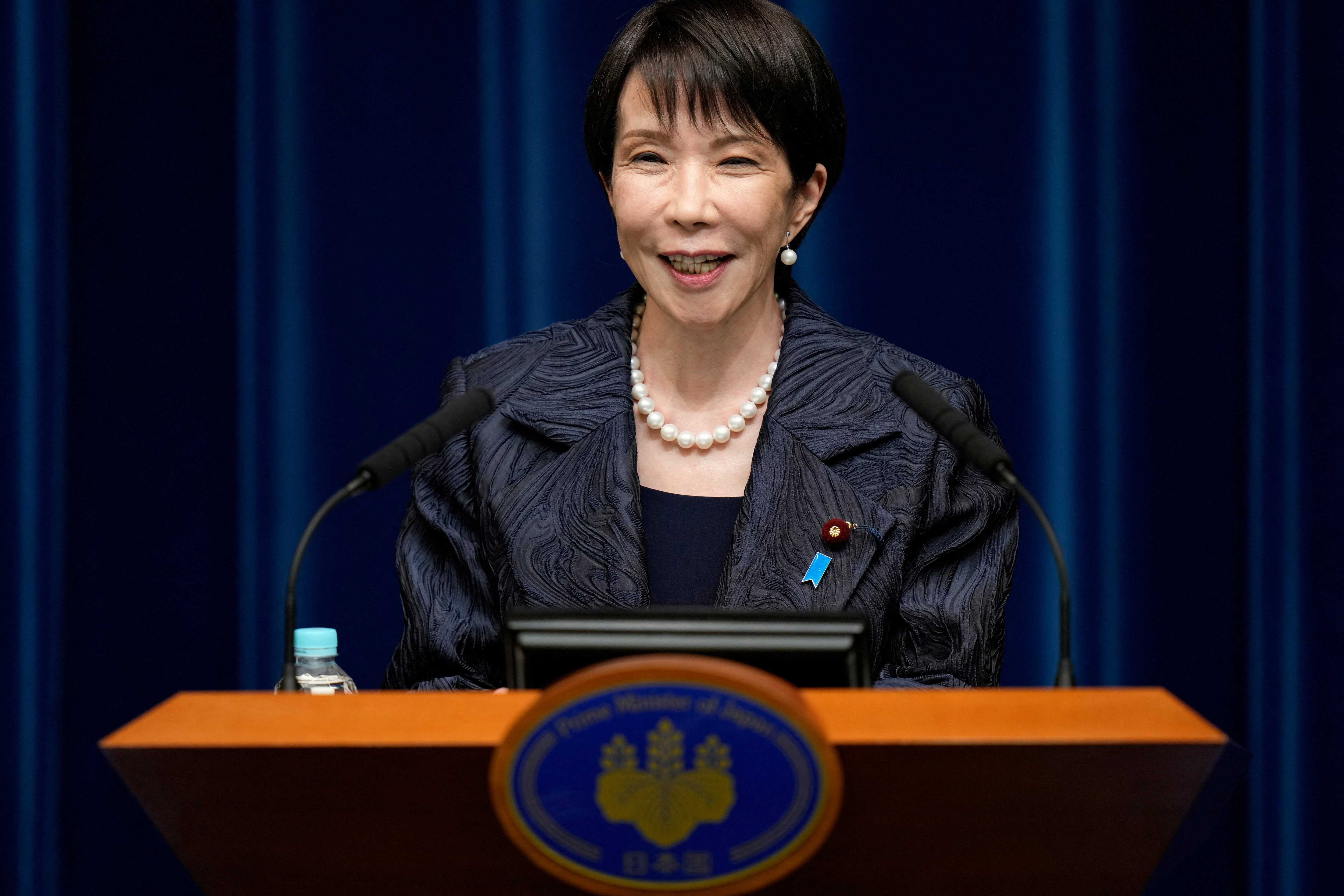 Japan's new PM Takaichi speaks during a press conference in Tokyo