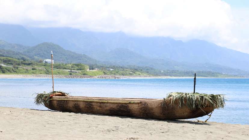 A dugout canoe is pictured before departure on a crossing across a region of the East China Sea to Yonaguni Island
