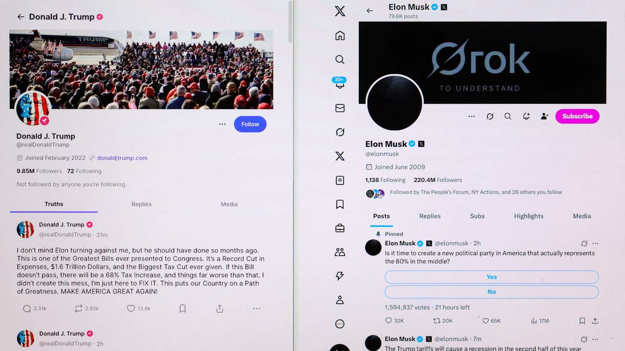 Photo Illustration of U.S. President Donald Trump's Truth Social Account and Elon Musk's X Account
