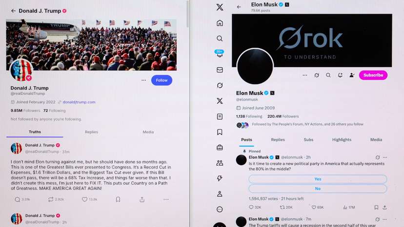 Photo Illustration of U.S. President Donald Trump's Truth Social Account and Elon Musk's X Account