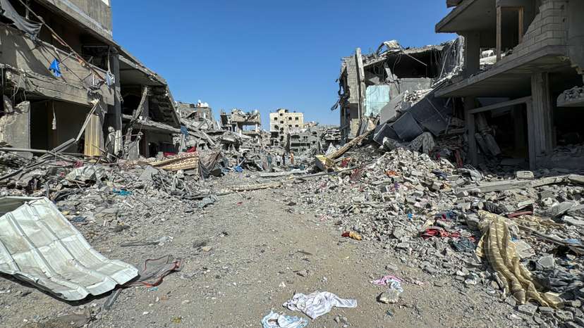 Palestinians view the damage after Israeli forces withdrew from the area around Kamal Adwan hospital, amid the ongoing Israel-Hamas conflict, in Jabalia, in the northern Gaza Strip