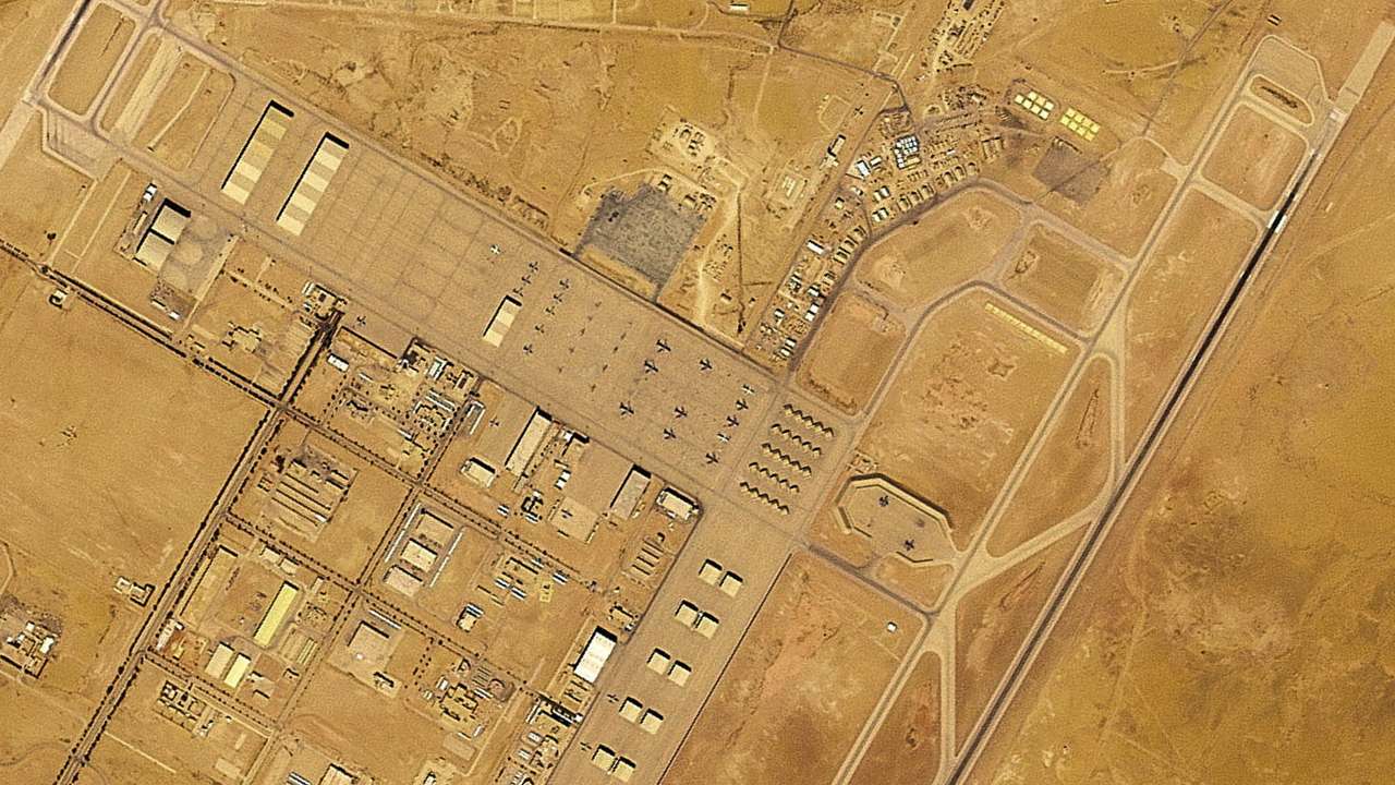 A satellite image shows planes at Prince Sultan Air Base