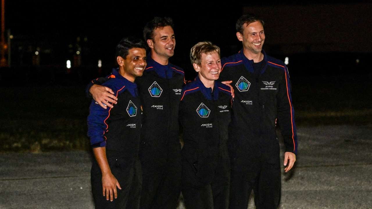 The Axiom-4 crew greet family members before their mission to the International Space Station
