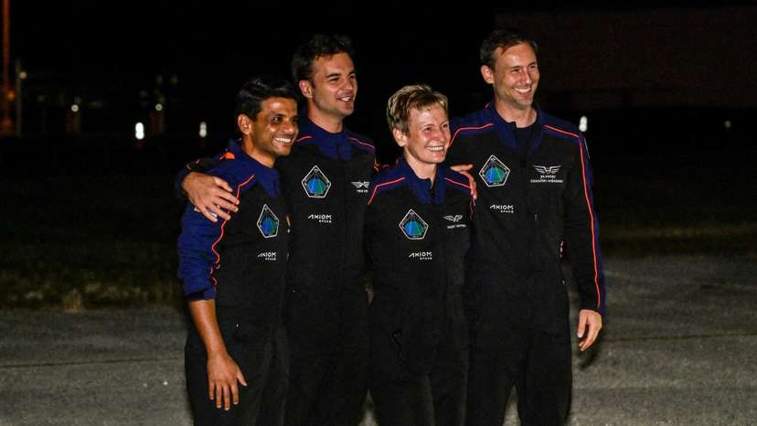 The Axiom-4 crew greet family members before their mission to the International Space Station