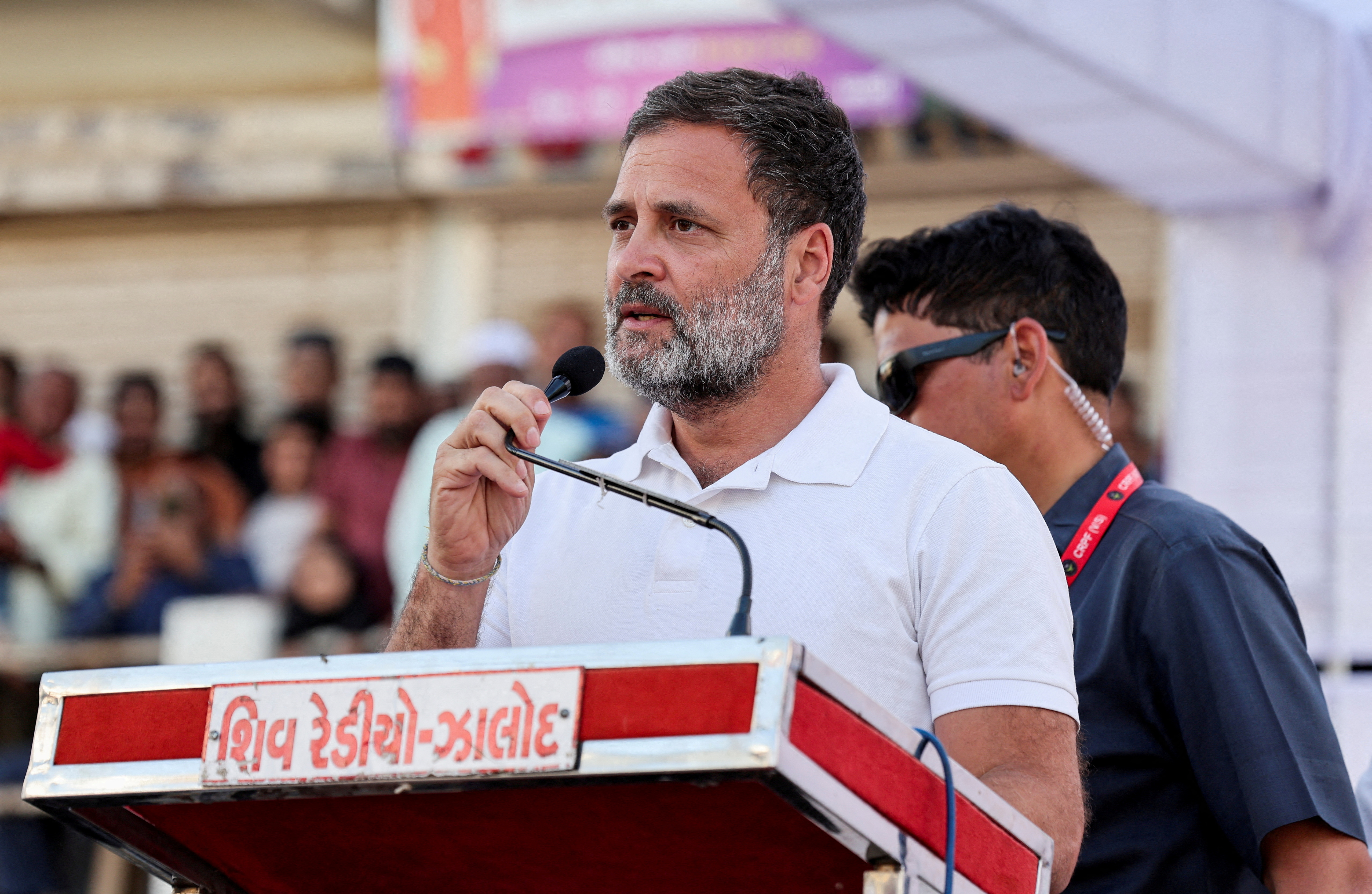 FILE PHOTO: Rahul Gandhi, a senior leader of India's main opposition Congress party, during his 66-day long "Bharat Jodo Nyay Yatra", in Jhalod town