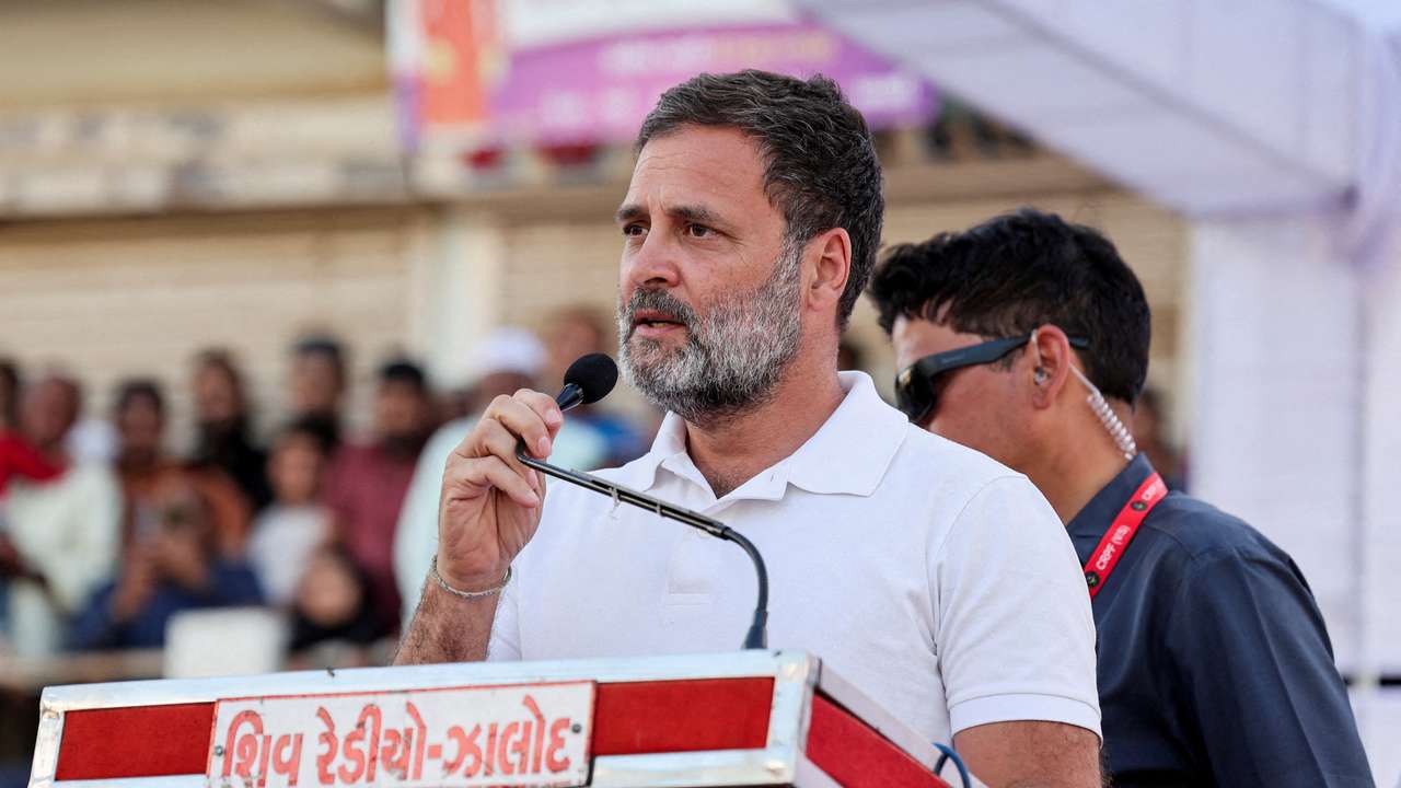 FILE PHOTO: Rahul Gandhi, a senior leader of India's main opposition Congress party, during his 66-day long "Bharat Jodo Nyay Yatra", in Jhalod town