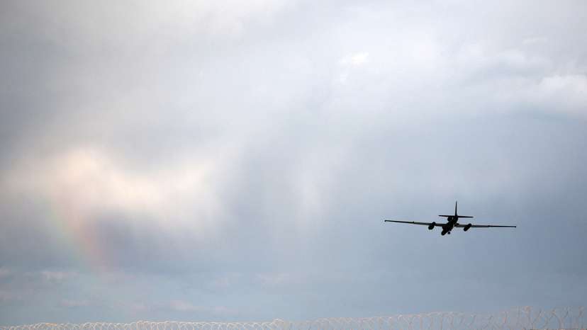 A U-2 aircraft flies after take off from RAF Akrotiri, a British sovereign base that was hit by a drone early on Monday, causing limited damage, in Cyprus