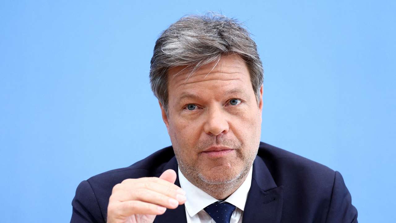 FILE PHOTO: German Economy and Climate Minister Habeck holds a press conference about the spring economic forecasts, in Berlin