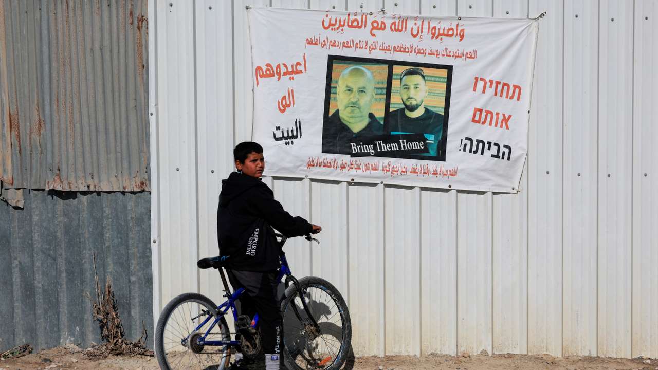 Friends and family gather at the family home of Bedouin Israeli hostages seized during the deadly October 7 attack by Hamas, in Rahat