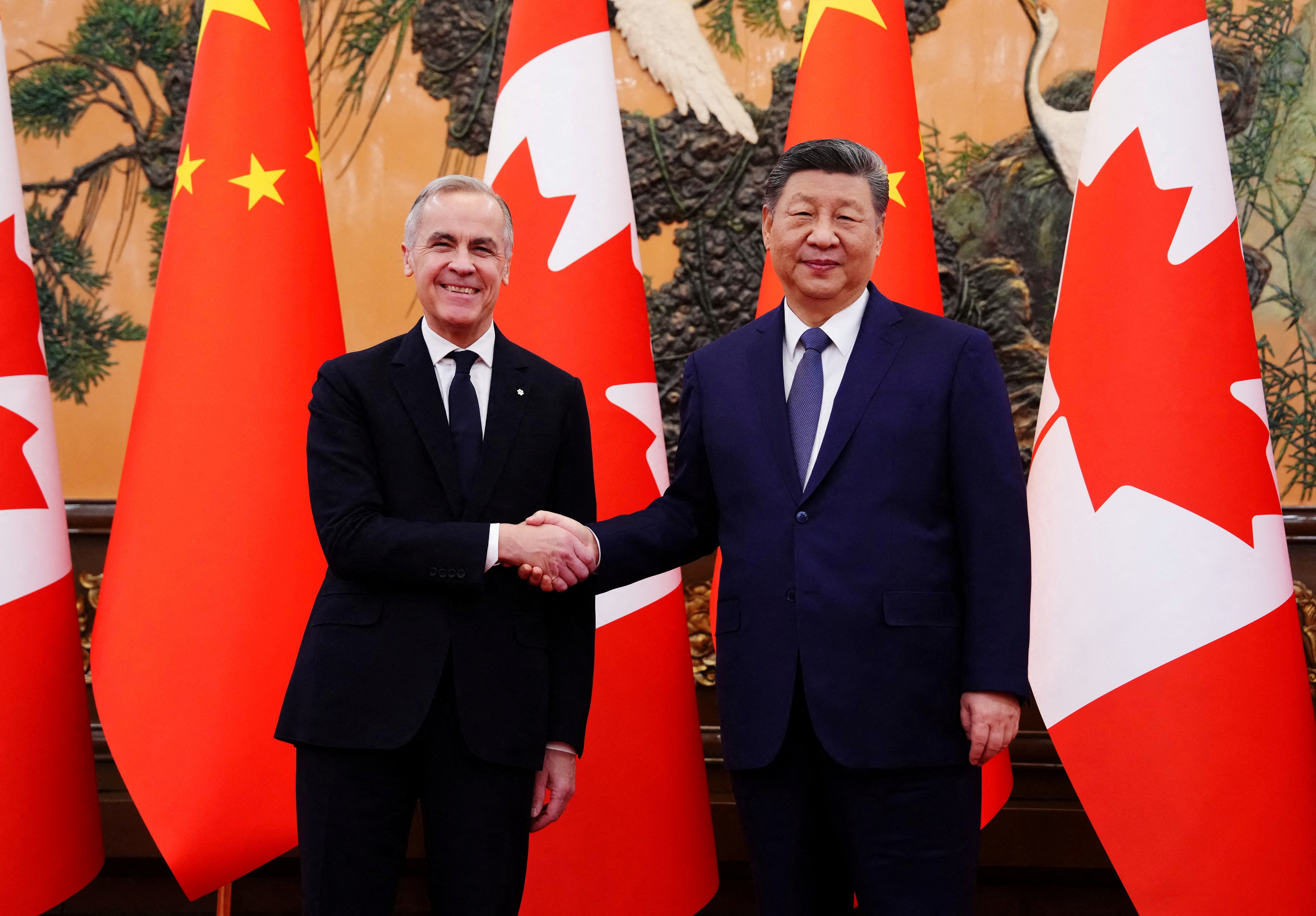 Canadian Prime Minister Mark Carney meets with President of China Xi Jinping at the Great Hall of the People in Beijing