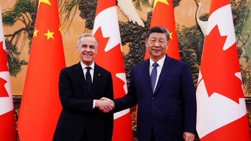 Canadian Prime Minister Mark Carney meets with President of China Xi Jinping at the Great Hall of the People in Beijing