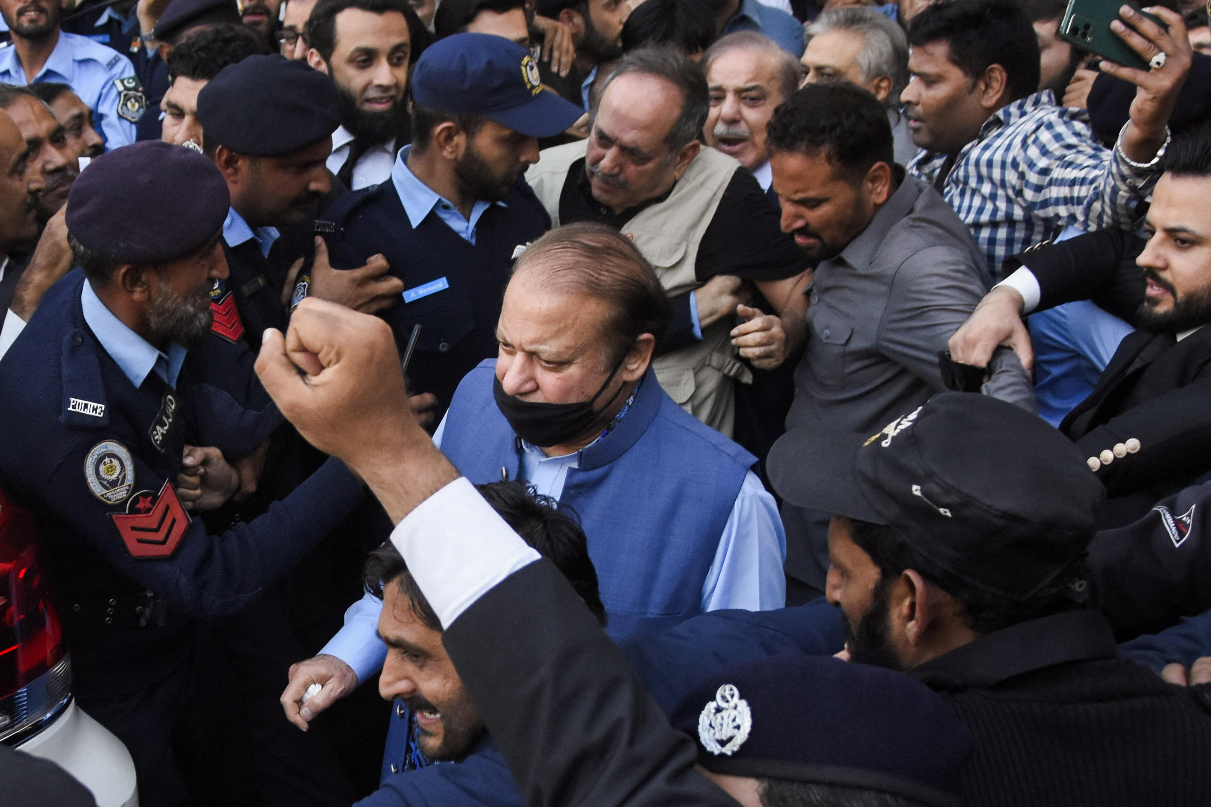 Pakistan's former PM Nawaz Sharif, leaves after appearing at the Islamabad High Court, in Islamabad