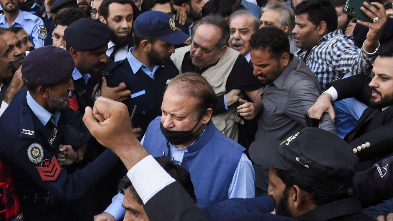Pakistan's former PM Nawaz Sharif, leaves after appearing at the Islamabad High Court, in Islamabad