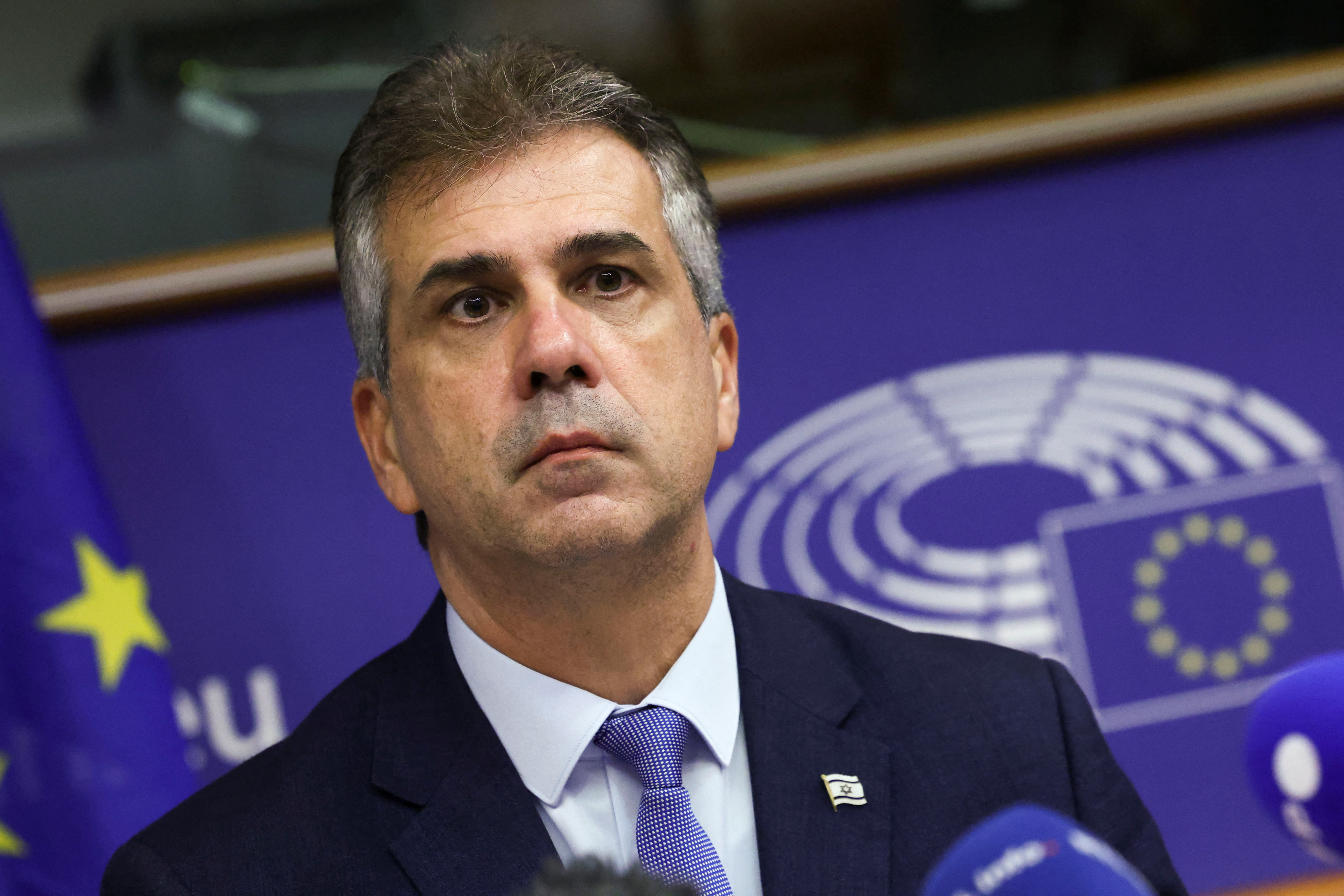 Israeli Foreign Minister Eli Cohen attends a conference at the European Parliament in Brussels