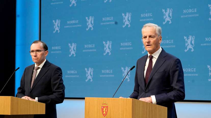 Norway's Prime Minister Jonas Gahr Store attends a press conference in Oslo