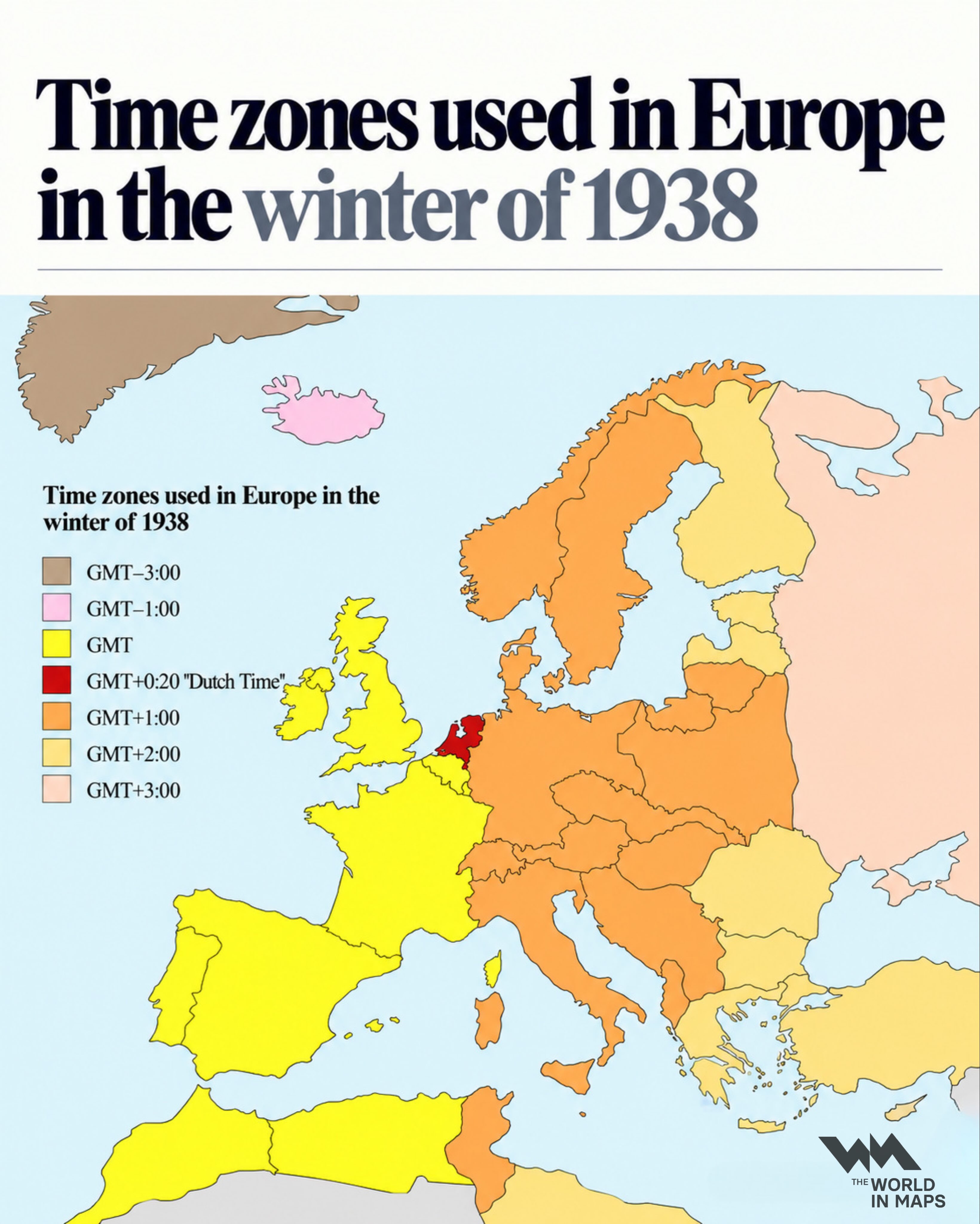 How Europe's time zones looked in 1938 before World War II changed the clocks