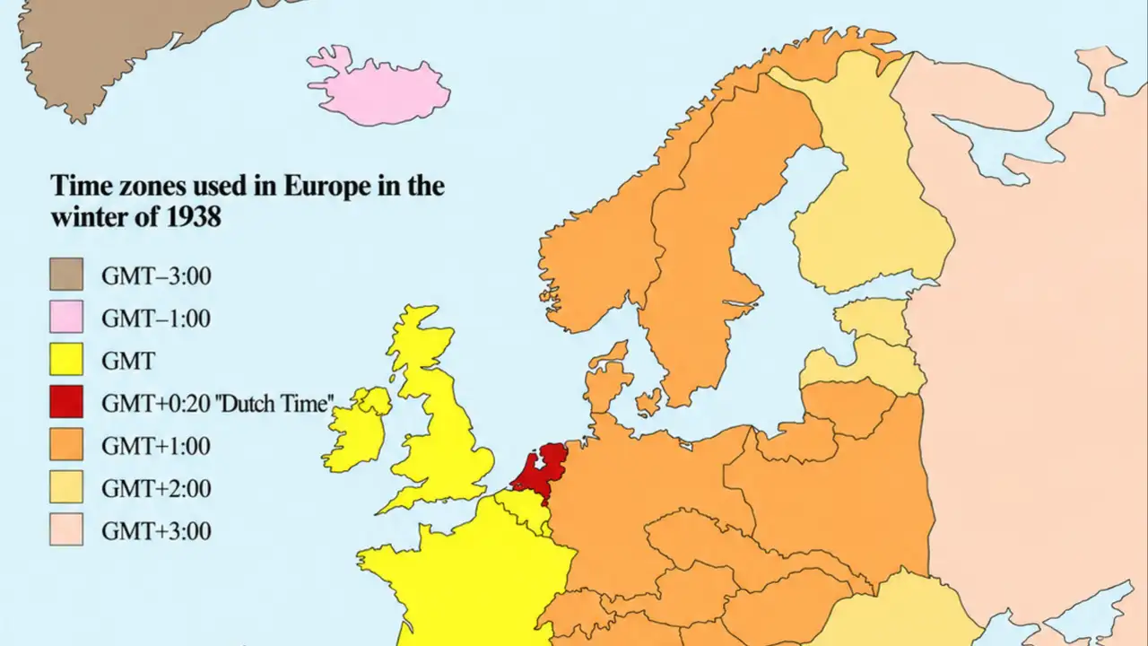 How Europe's time zones looked in 1938 before World War II changed the clocks