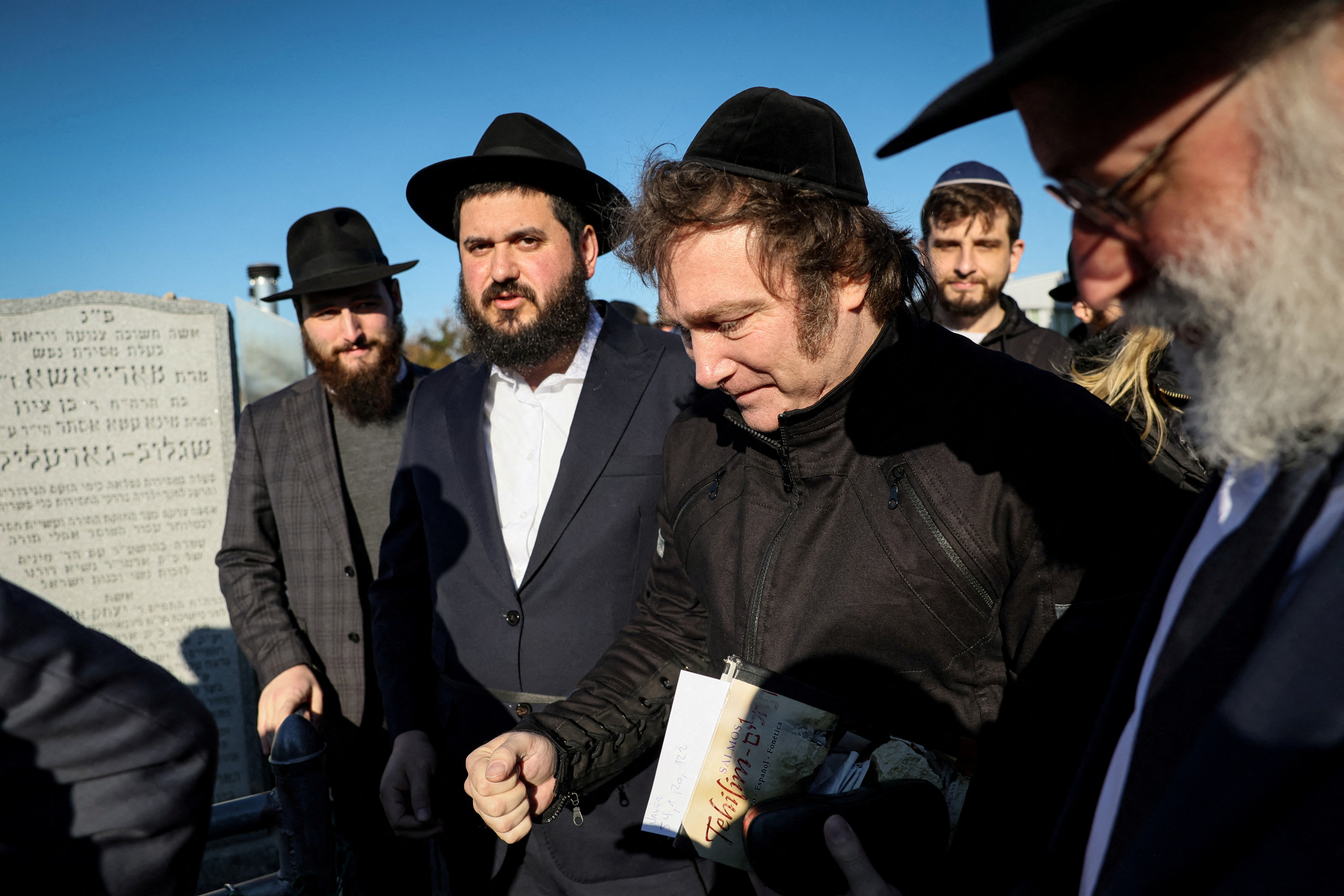 Argentine President-elect Javier Milei visits the resting place of the Lubavitcher Rebbe, Rabbi Menachem M. Schneerson in Queens, New York