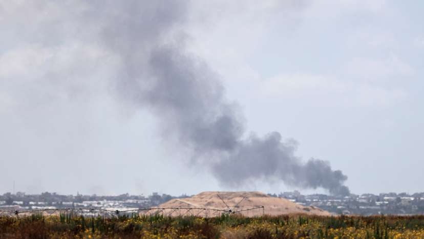 Smoke rises following an airstrike in Gaza, amid the ongoing conflict between Israel and the Palestinian Islamist group Hamas, near the Israel-Gaza border, as seen from Israel