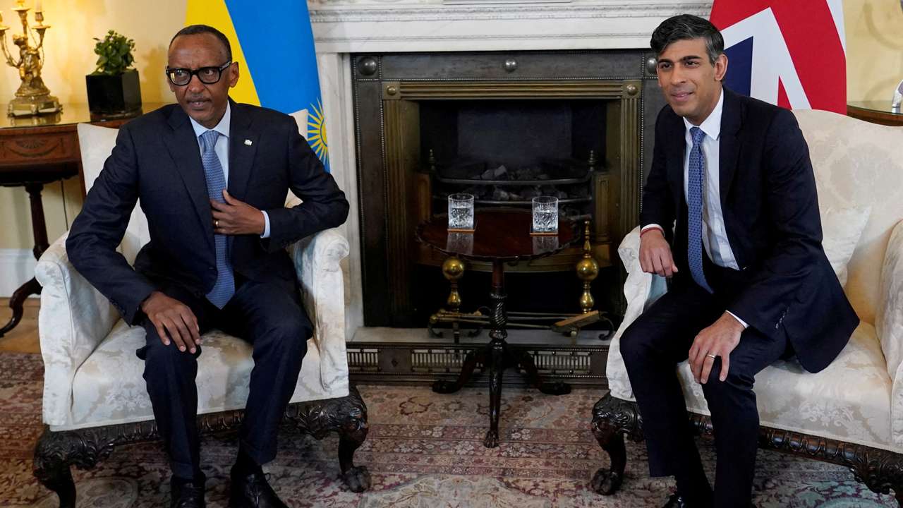 FILE PHOTO: Britain's Prime Minister Rishi Sunak meets with President of Rwanda Paul Kagame in London