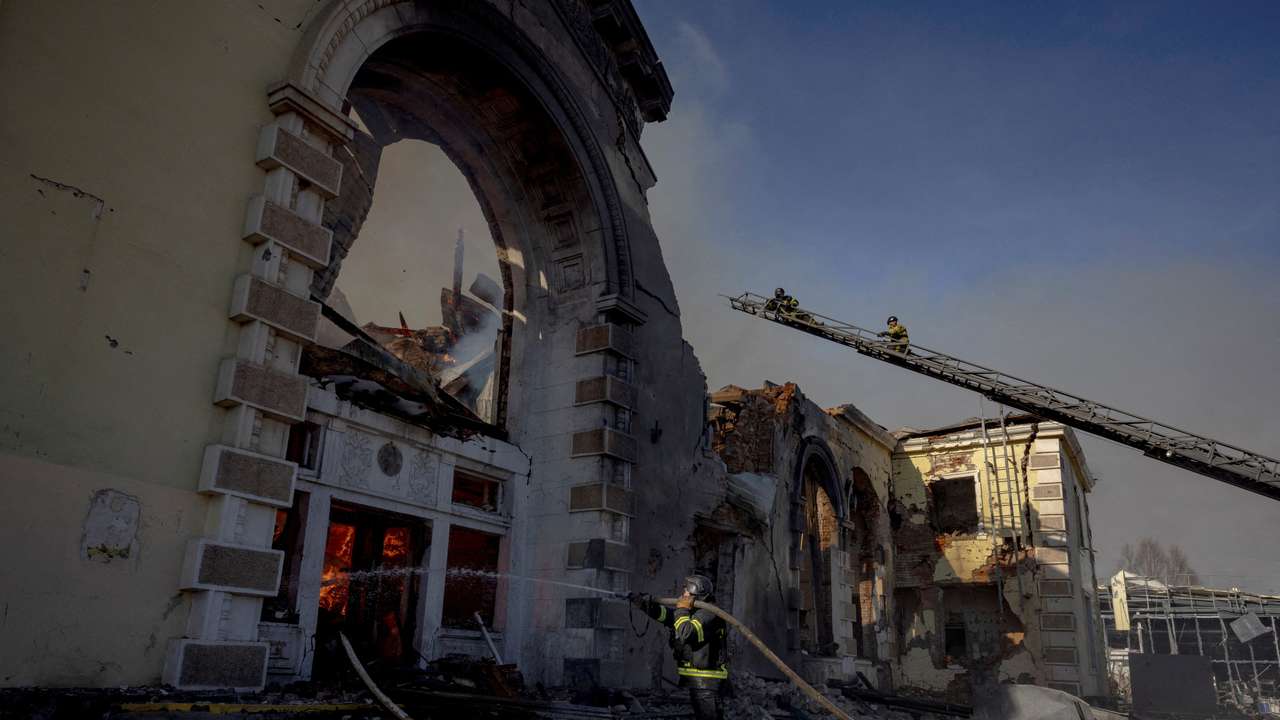 FILE PHOTO: Aftermath of a Russian missile strike in Kostyantynivka in February 2024
