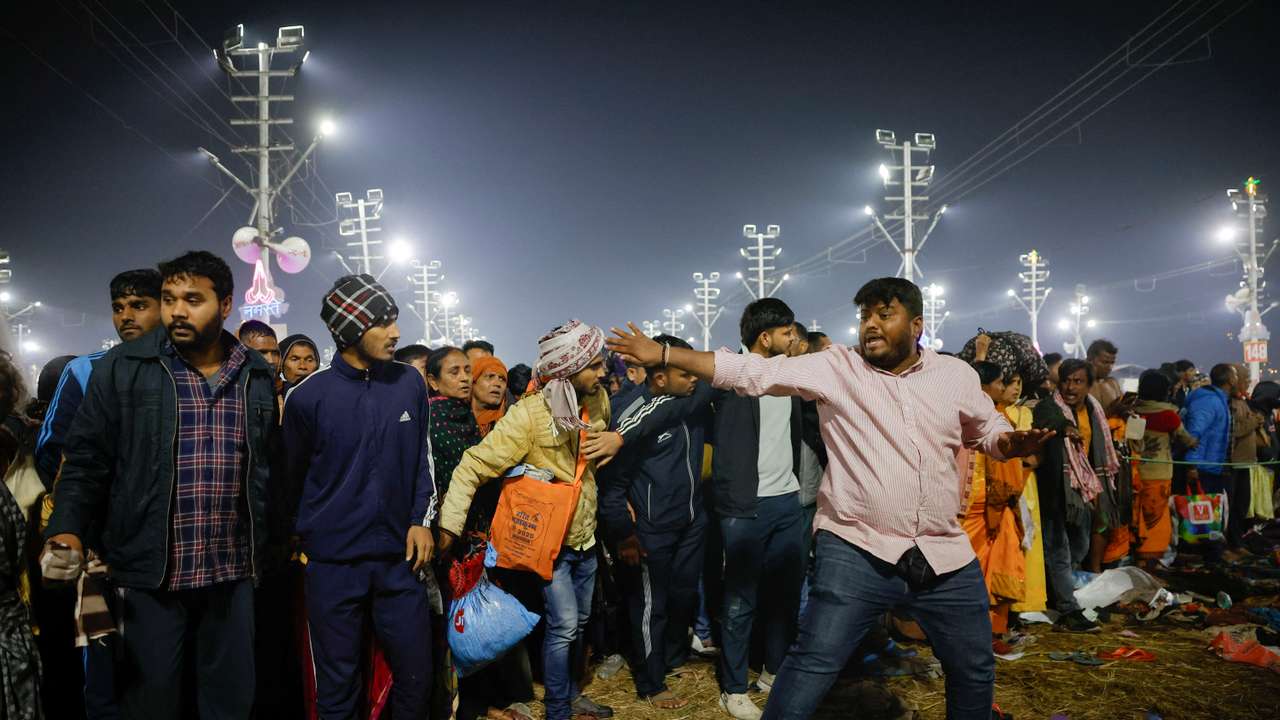 Stampede before the second "Shahi Snan" (royal bath) at the Great Pitcher Festival, in Prayagraj