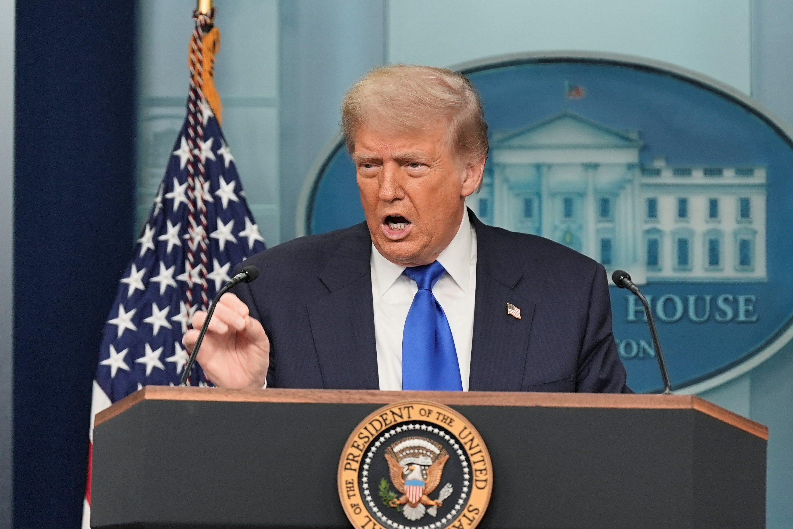 U.S. President Trump speaks to the media at the White House in Washington